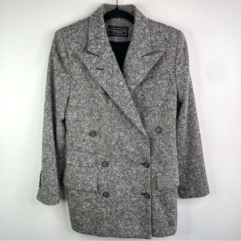 Richard Tyler Couture Black & White Tweed Wool Double Breast Blazer